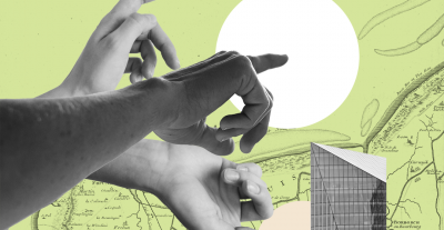 Abstract illustration of pointing hands