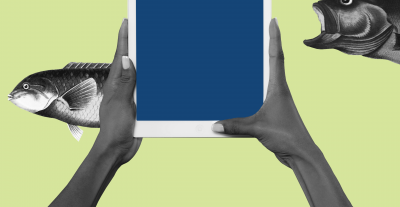 Abstract illustration of iPad and fish