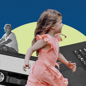 Illustration of child, old person and technology