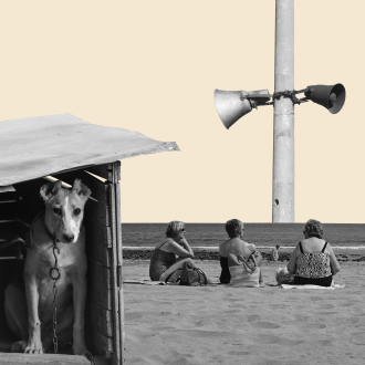 Abstract illustration of dog on beach